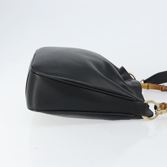 GUCCI Bamboo Shoulder Bag Leather Black Gold 001 3166 Auth 150409 - Picture 5 of 16